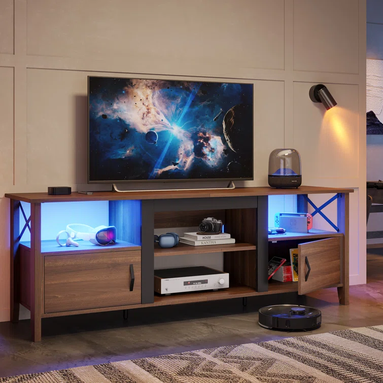 Farmhouse TV Stand for 70 Inch TV with LED Light,63