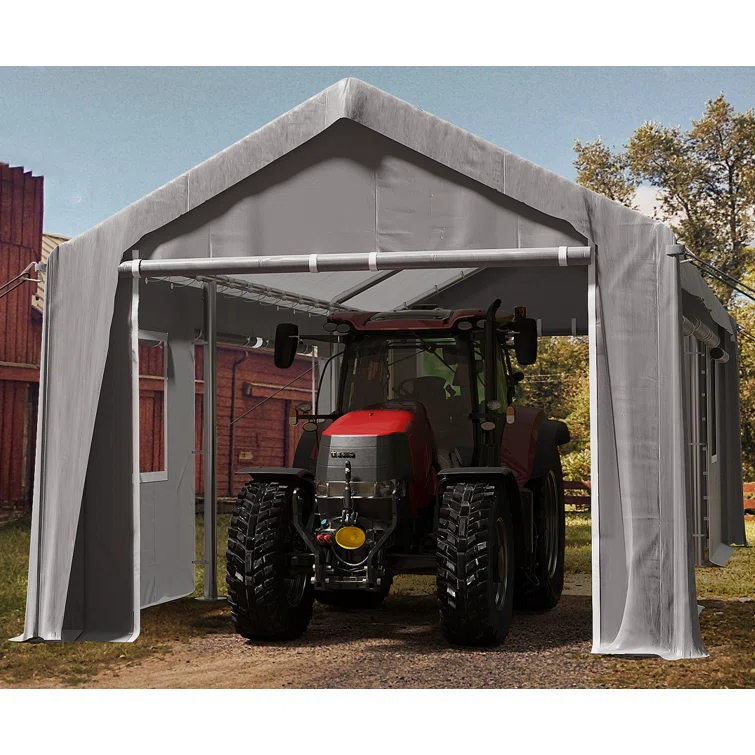Heavy duty parking shed with 4 doors and 4 windows