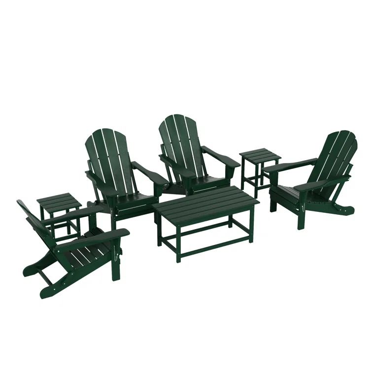 Shavon 7-Piece Outdoor Patio Adirondack Chair And Coffee Table, End Table Conversation Set