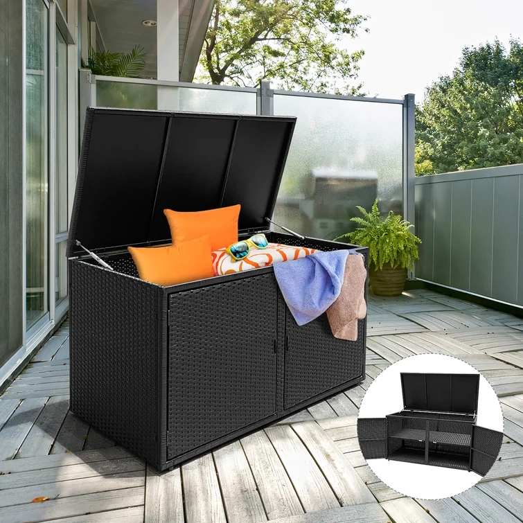 Costway 45'' W 88 Gallons Water Resistant Deck Box in Black