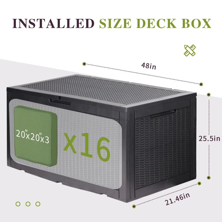 FRUITEAM 100 Gallons Gallon Water Resistant Resin Lockable Deck Box in Dark Gray