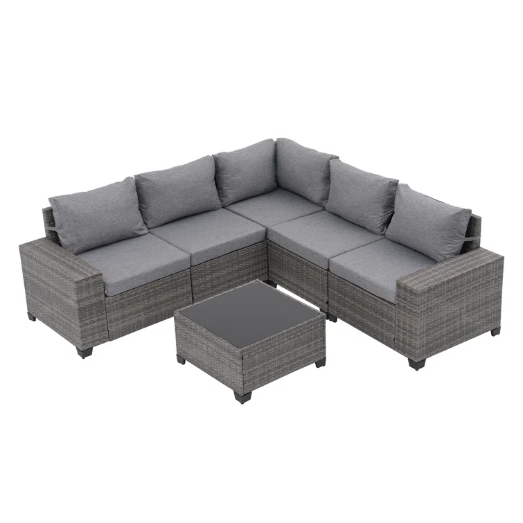 5 - Person Outdoor Rattan Seating Group With Cushions