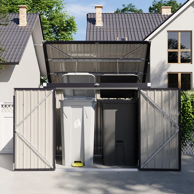 Storage Shed 3.3 X 5.6 Ft Metal Trash Shed Waterproof Outside Storage