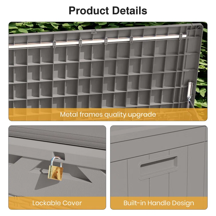 100 Gallons Water Resistant Resin Lockable Deck Box with Cushion