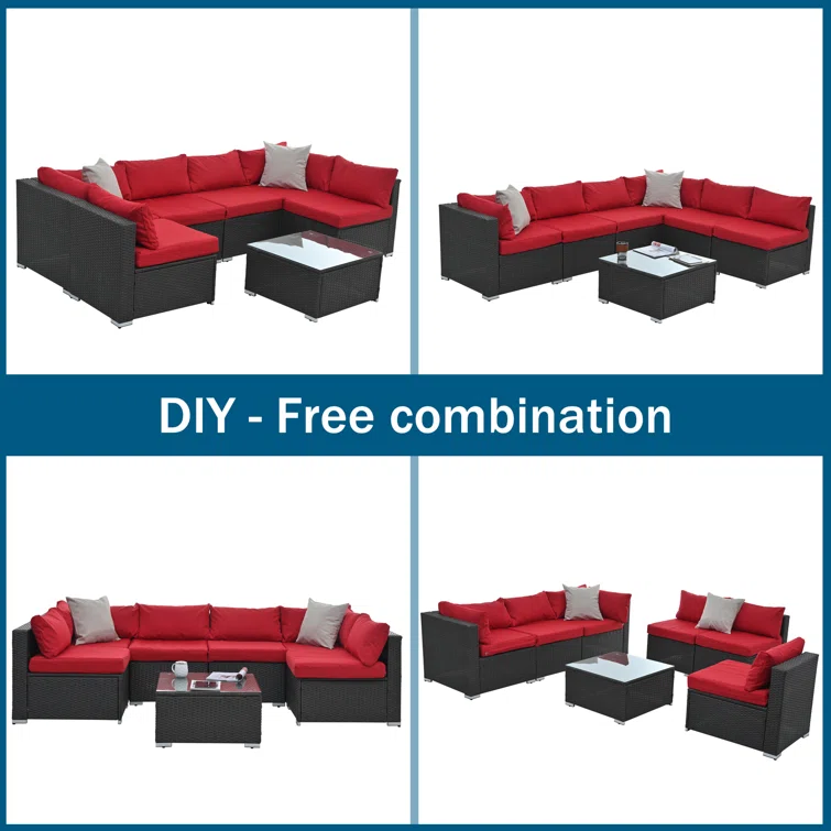 Drystal 6 Pieces Wicker Outdoor Patio Sectional with Coffee Table<!-- --> <!-- -->(Set of 100)
