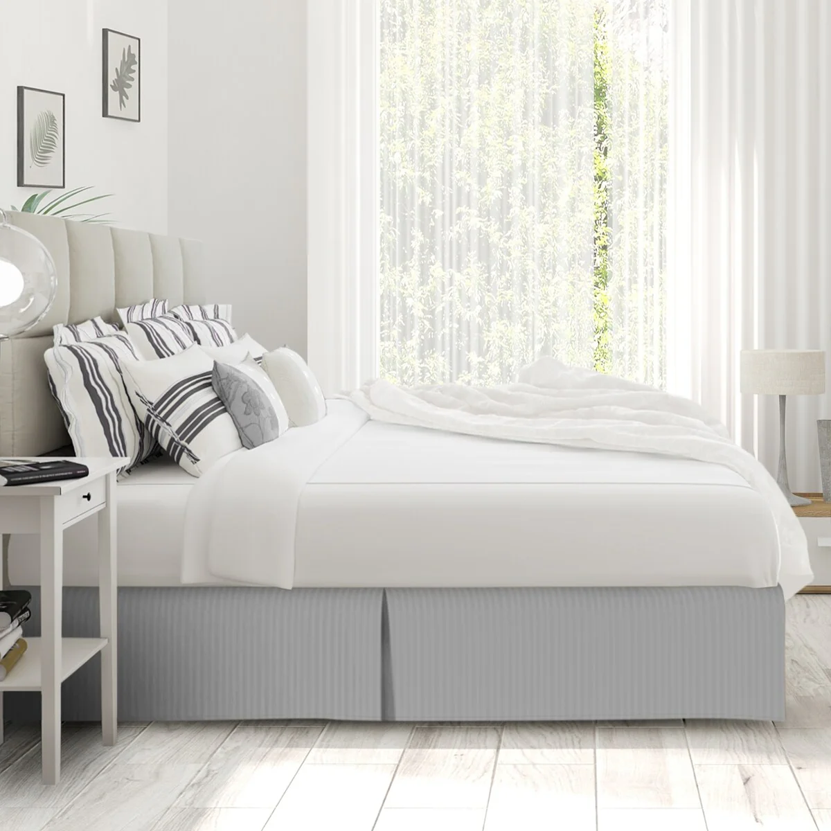 Nestl Double Brushed Microfiber Dobby Stripe Pleated 14-inch Drop Bed Skirt