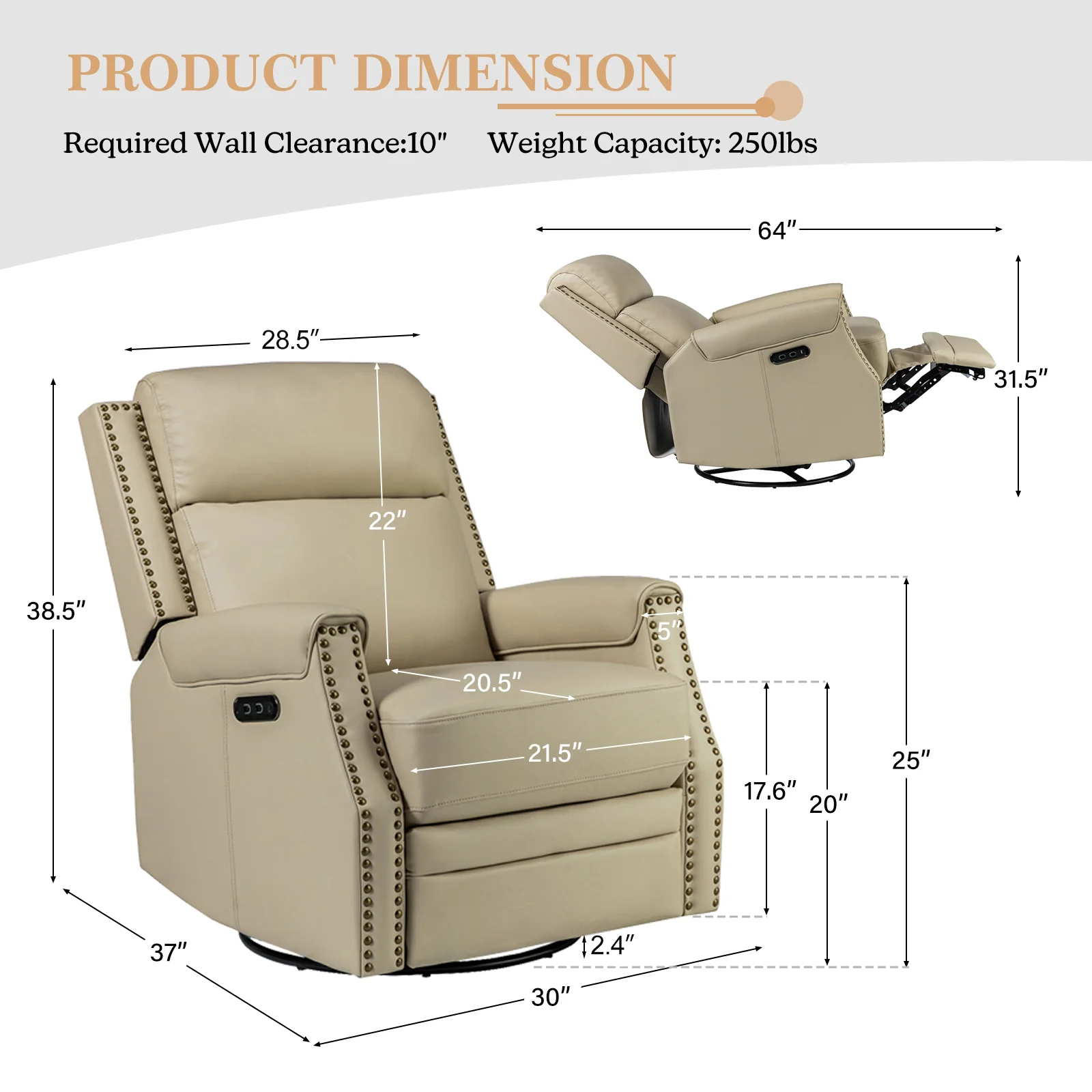Hieronymus Genuine Leather Power Rocking Recliner