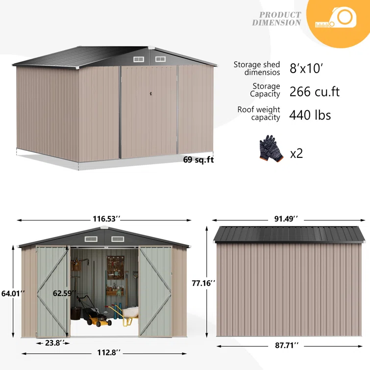 10 ft. W x 8 ft. D Metal Lean-to Storage Shed