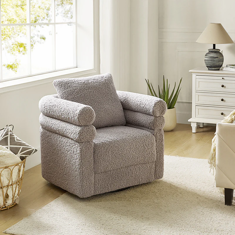 Benita 360-Degree Swivel Chair in Chenille Fabric with a Plush Pillow
