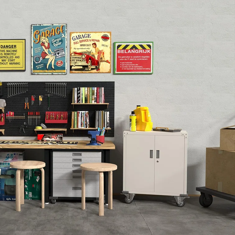 Montalto 35.4" H x 32.3" W x 16" D Metal Mobile Garage Storage Cabinet with Adjustable Shelf