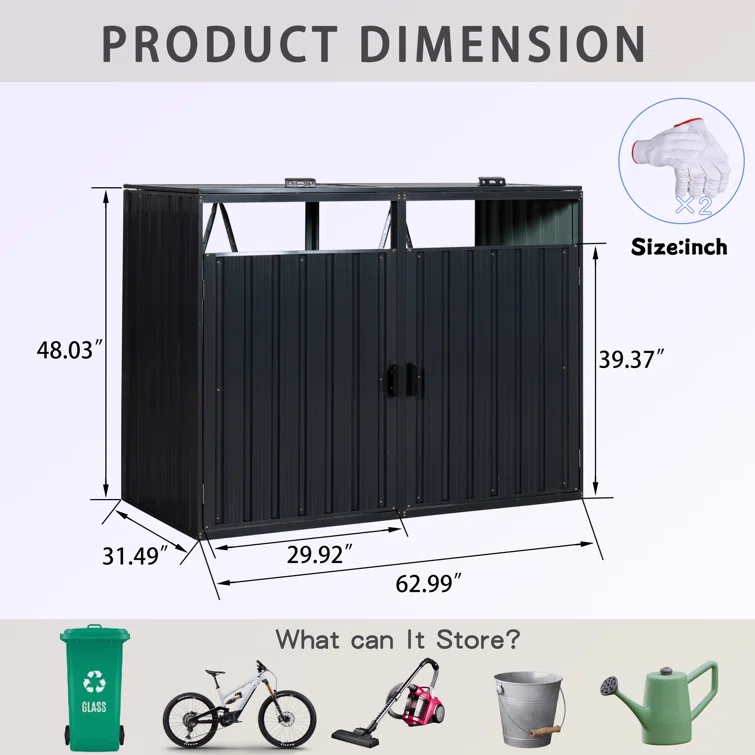 5 ft. W x 3 ft. D Metal Horizontal Garbage Shed