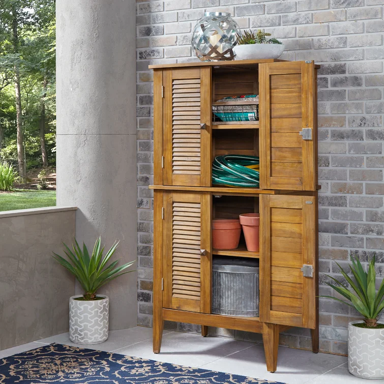 Beachcrest Home™ Anjenette 32'' W 195.05 Gallons Water Resistant Solid Wood Acacia Lockable Cabinet Deck Box
