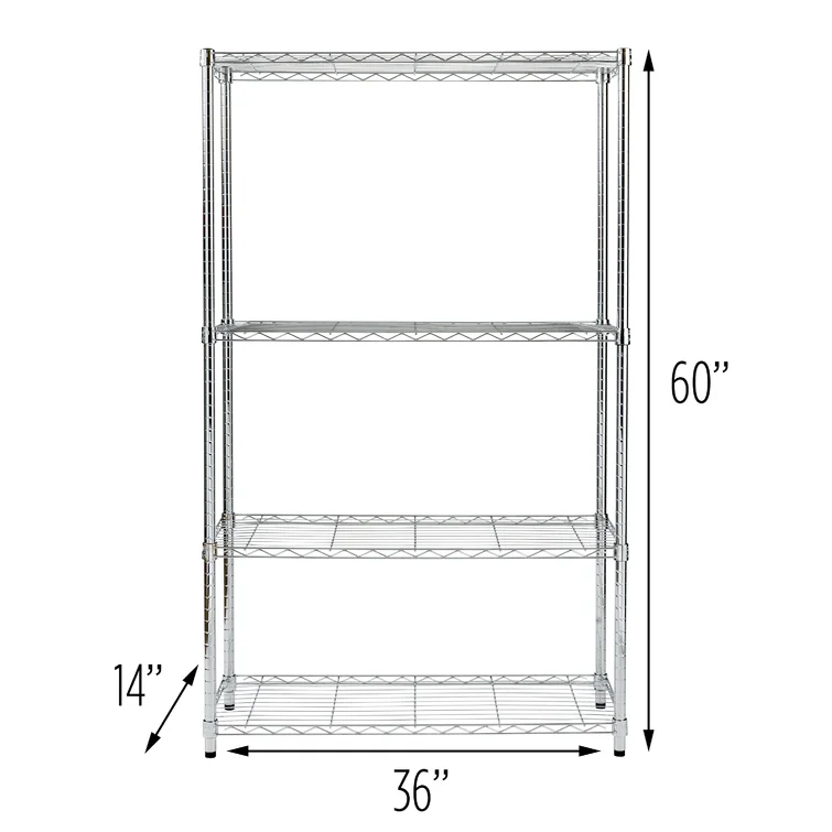 4-Tier Steel Height-Adjustable Shelving Unit (60" H x 36" W x 14" D)