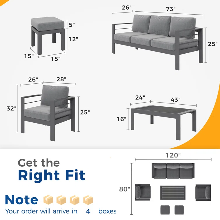 7 - Person Outdoor Seating Group with Cushions
