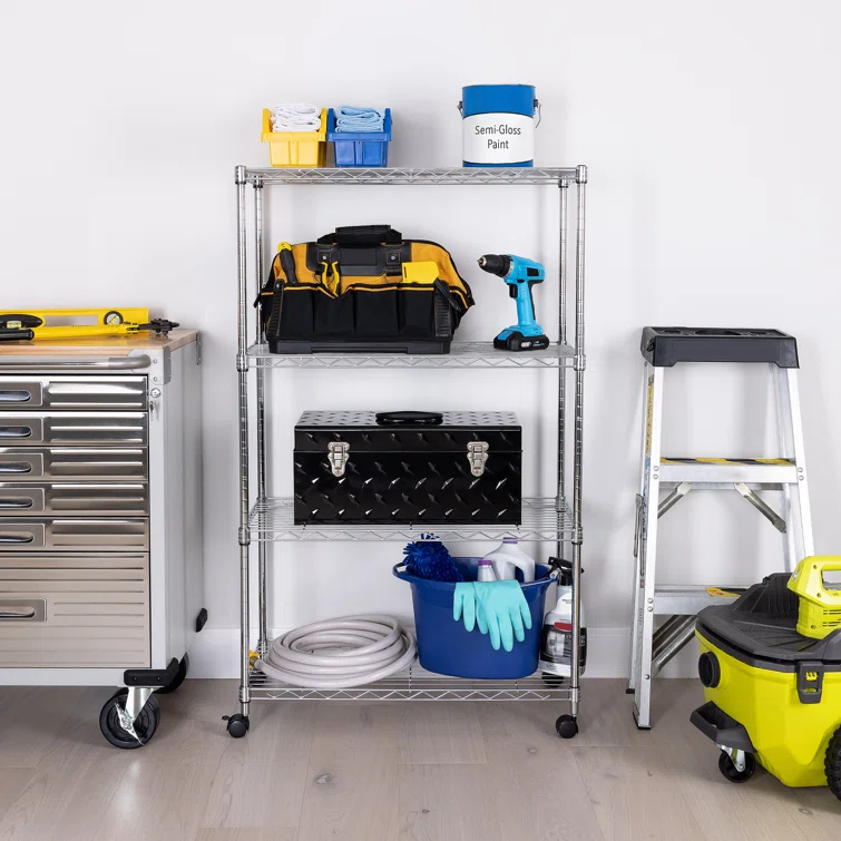Stellert 30'' W 4-Tier Steel Shelving with Wheels