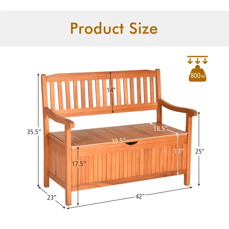 Topbuy 42'' W 33 Gallons Water Resistant Solid Wood Eucalyptus Storage Bench in Natural