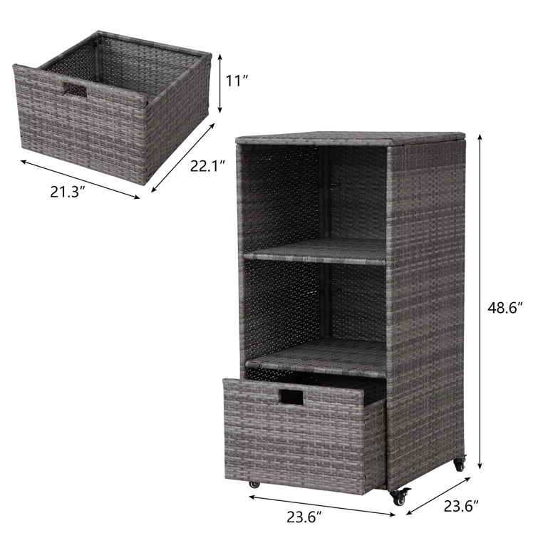 Kinbor 23.6'' W 117 Gallons Wicker Towel Valet with Wheels