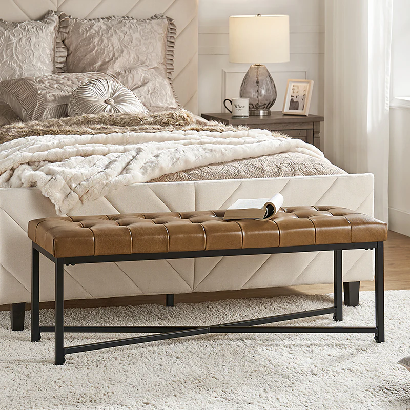 Arnold Versatile Elegance: Genuine Leather Bench with Button-Tufted Design