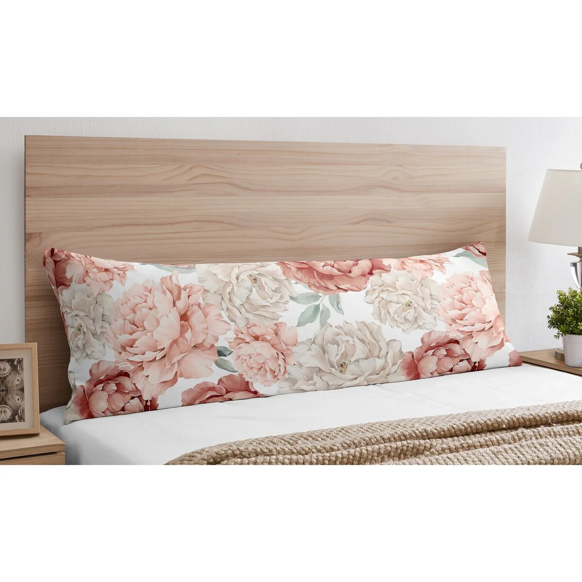 Boho Shabby Chic Floral Girl Body Pillow Case Ivory Bohemian Vintage Garden Watercolor Flower Nature Elegant Pastel Dusty Rose