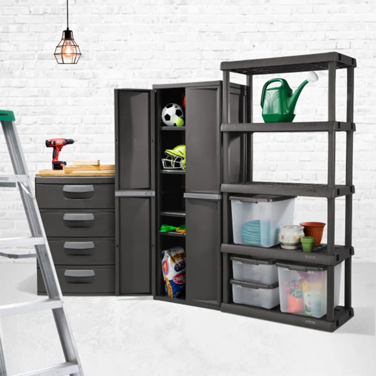 Sterilite Adjustable 4-Shelf Gray Storage Cabinet With Doors<!-- --> <!-- -->(Set of 2)