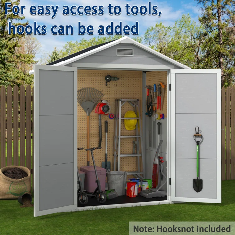 Outdoor Storage Shed, 6x4 FT Resin Shed with Floor, Weather-Resistant Plastic Garden Shed