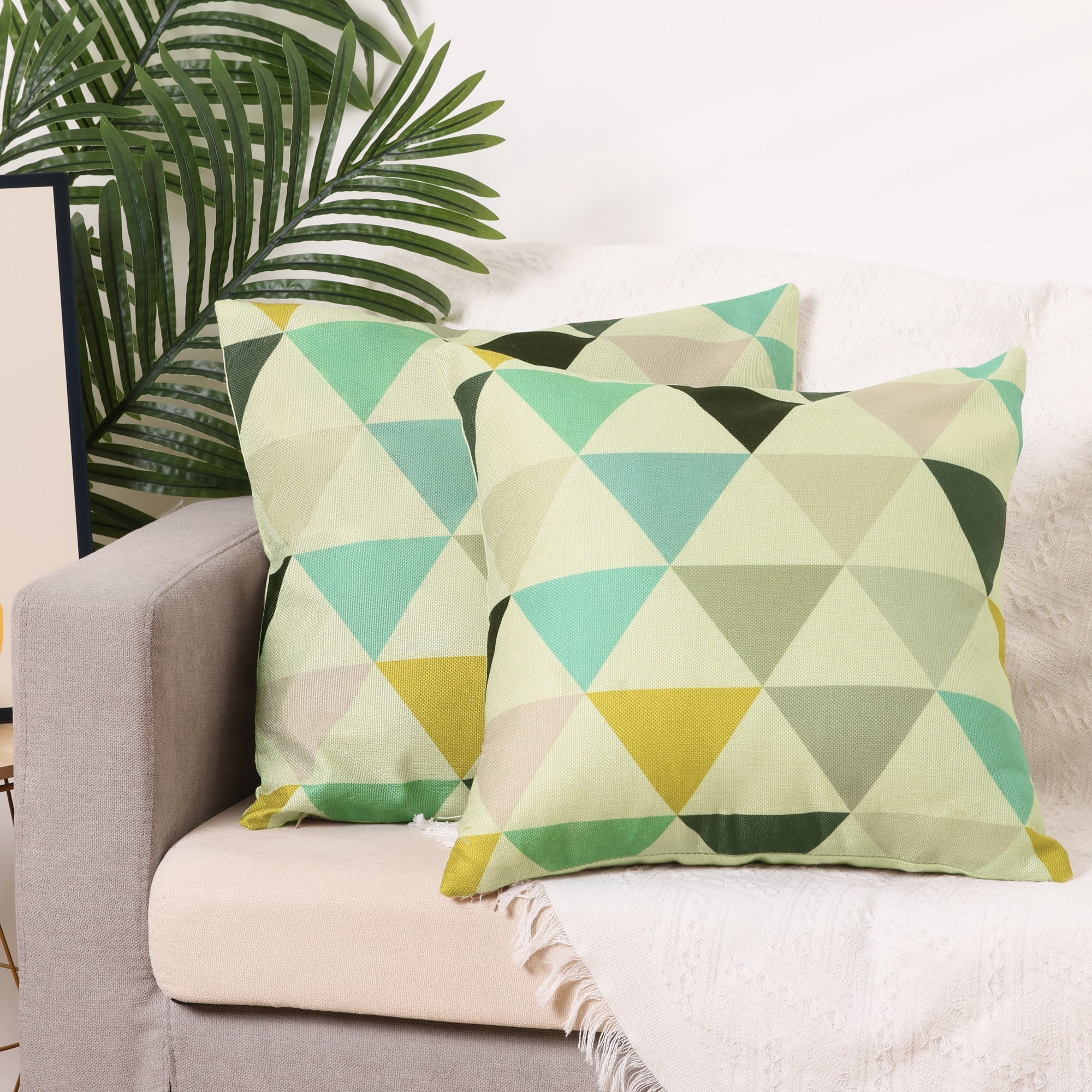 2 Packs of Geometric Triangle Printed Pillow Covers for Home Office