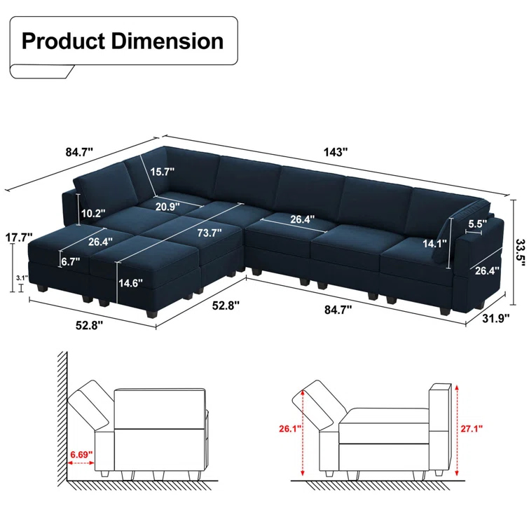 Wylodene 9 - Piece Upholstered Reclining Sectional