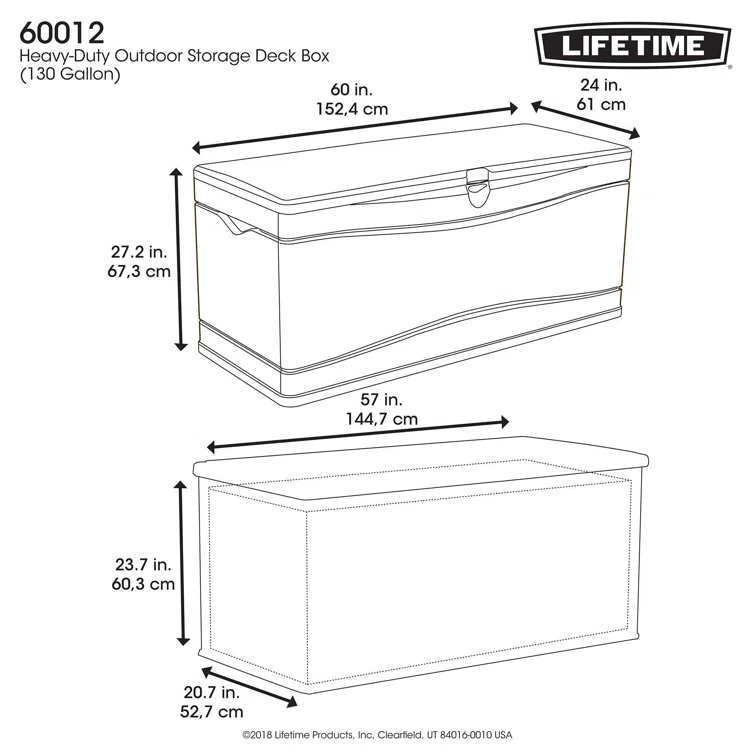Lifetime 60'' W 130 Gallons Water Resistant Polyethylene Plastic Lockable Deck Box