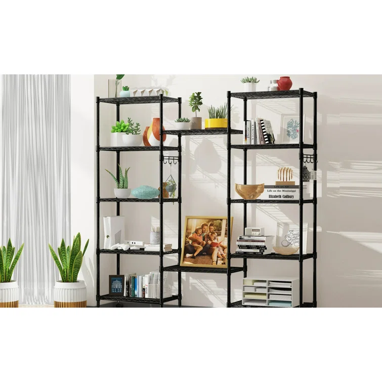 Augustine 6-Shelf Adjustable Storage Shelving Unit Steel Organizer Wire Rack with Hooks, Leveling Feet