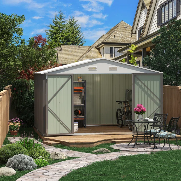 Outdoor Garden Metal Storage Shed with Lockable Double Doors
