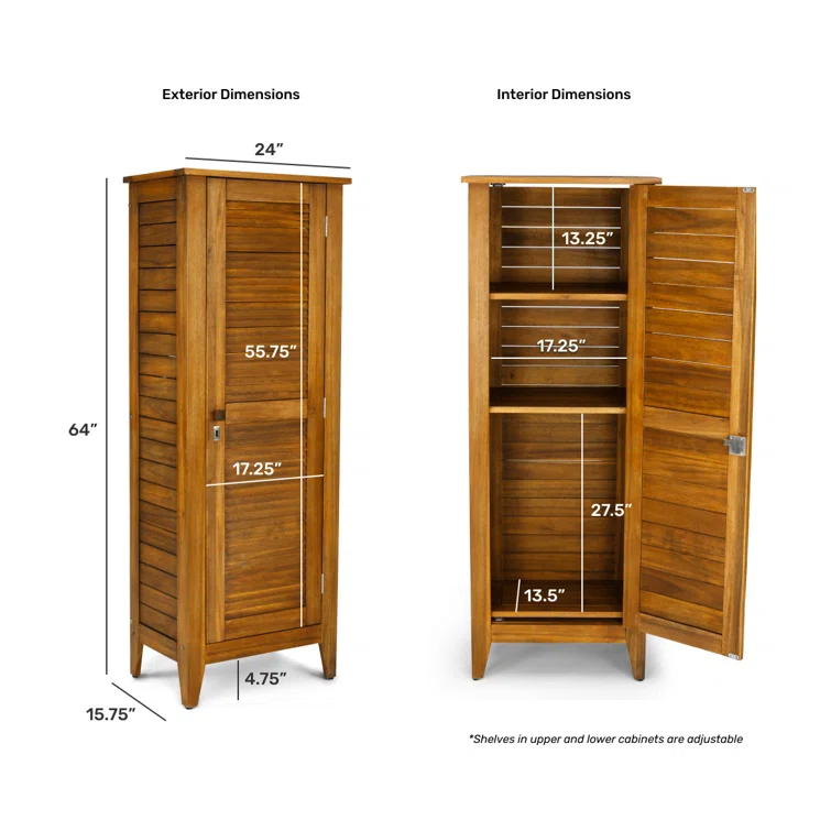 Beachcrest Home™ Anjenette 24'' W 104.73 Gallons Water Resistant Solid Wood Acacia Lockable Cabinet Deck Box