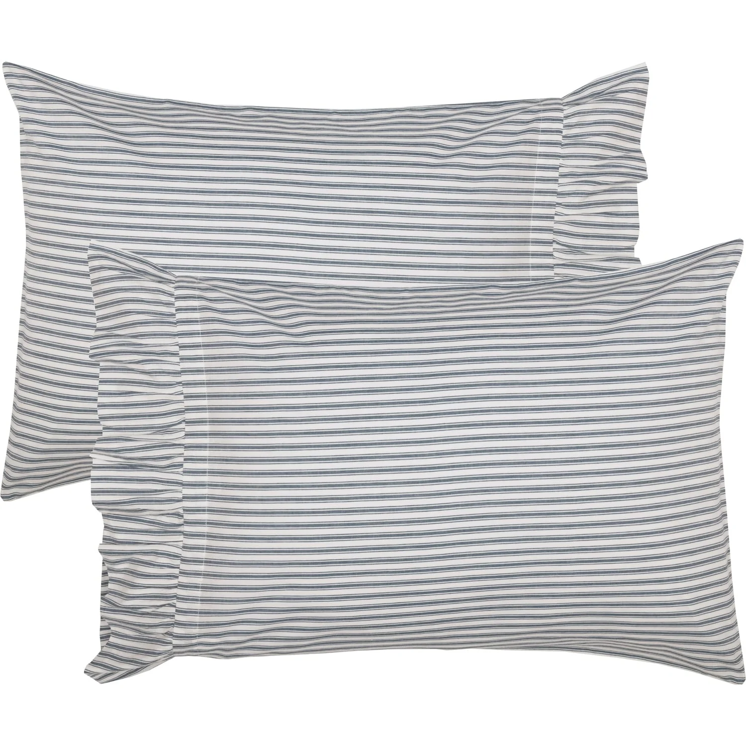 Sawyer Mill Blue Ticking Stripe Ruffled Standard Pillow Case Set of 2