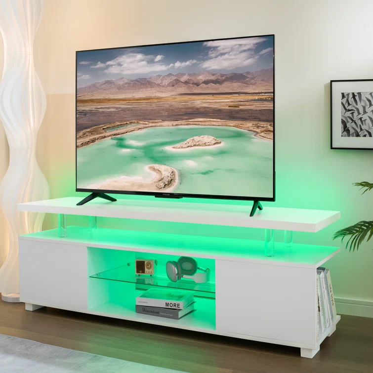 LED TV stand Cabinet, Media Console Table with Large Side Cabinet