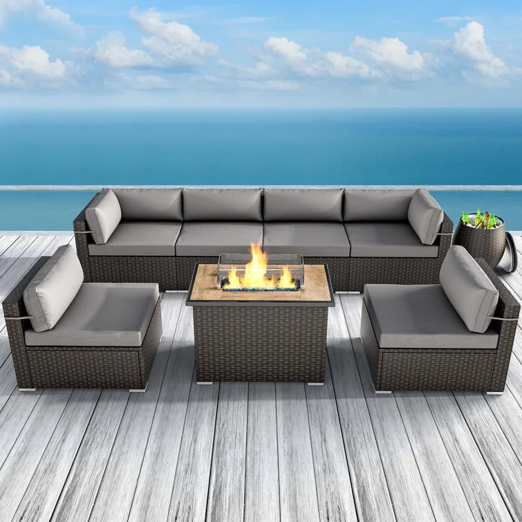 Rahkiem 6 - Person Outdoor Furniture Set Sectional Seating Group with Cushions
