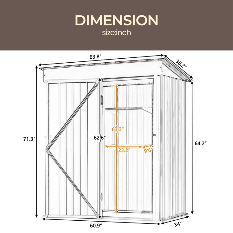 5 ft. W x 3 ft. D Metal Horizontal Garage Shed