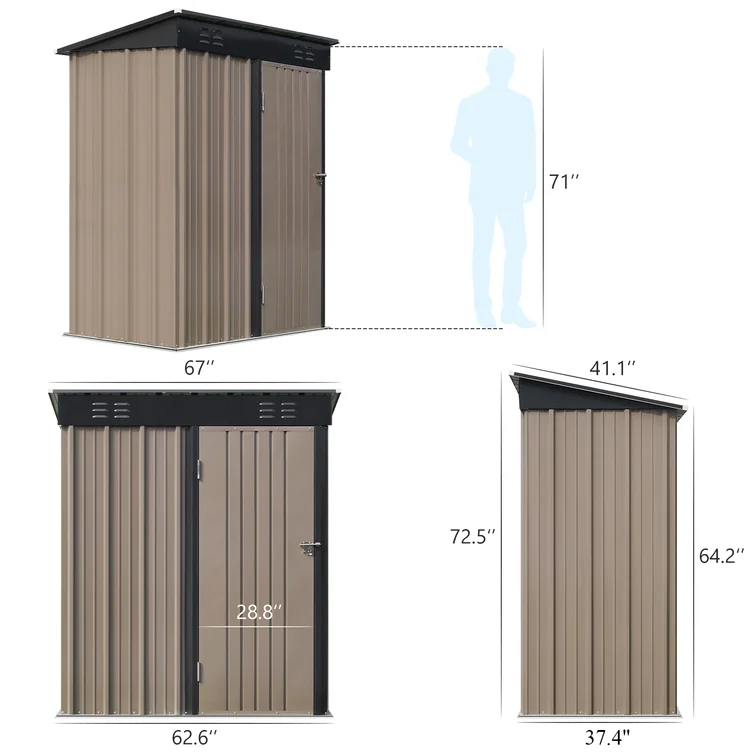 5 ft. W x 3 ft. D Metal Shed For Tool Storage House With Slopped Roof And Lockable Door Patio Garden Backyard