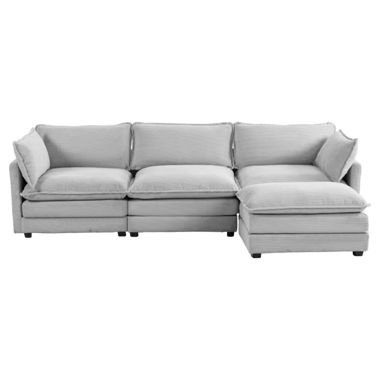 Redenius 4-Piece 112'' Upholstered Corduroy L-Shape Sectional