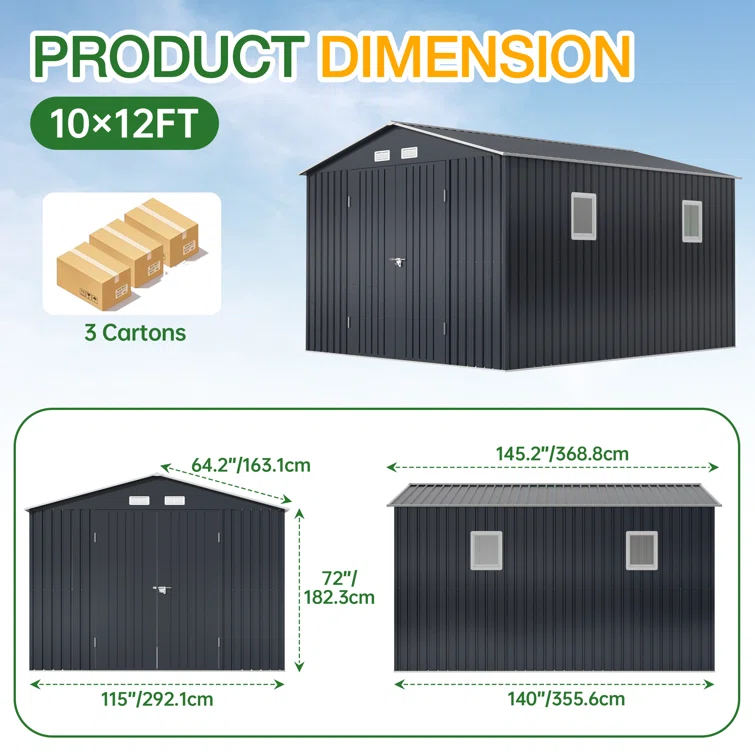 10 Ft. W X 12 Ft. D Outdoor Metal Storage Shed