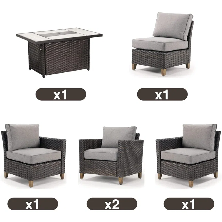 6-Pieces Wicker Conversation Set With Fire Pit Table