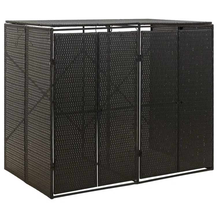 vidaXL Bin Store Outdoor Trash Can Storage Double Wheelie Bin Shed Poly Rattan
