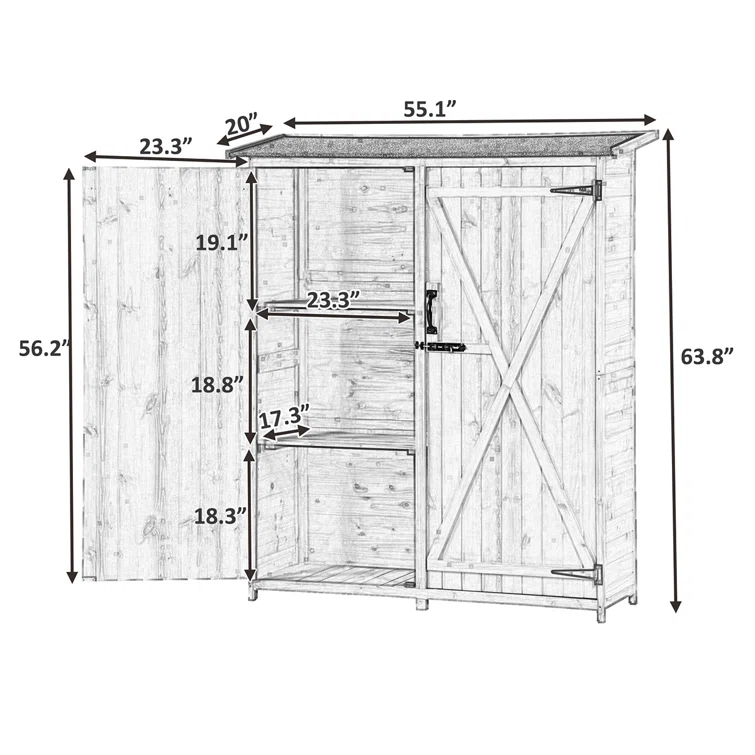 Outdoor Storage Cabinet, Wood Garden Shed, Lockable Doors & Asphalt Roof, 3-tier Shelves