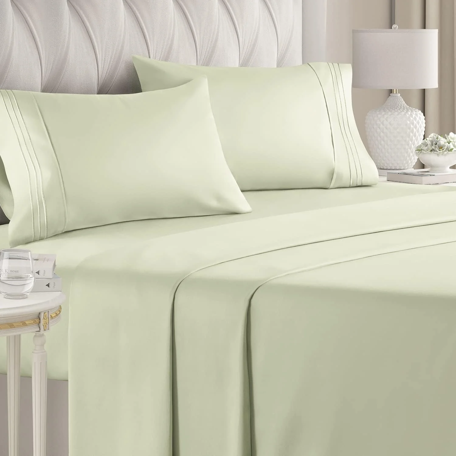 CGK Linens 4 Piece Solid Microfiber Deep Pocket Soft Bed Sheet Set