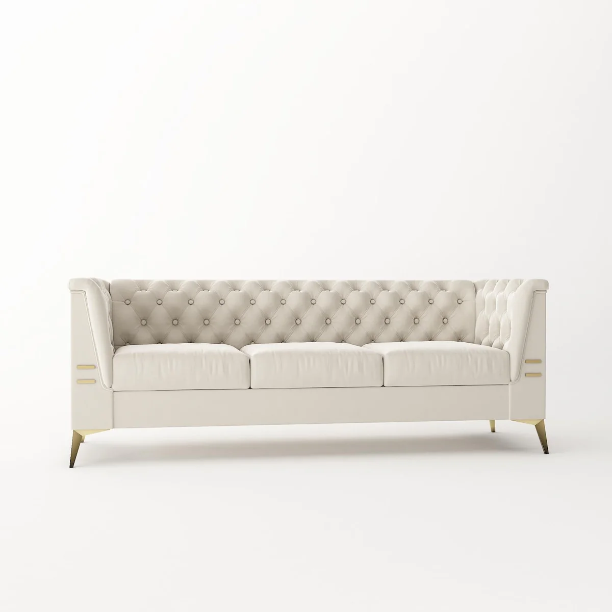 Velvet Upholstered 3-Seater Sofa Modern Living Room Couch Sofa with Deep Button Tufting Sofa and Metal Legs, Square Arms