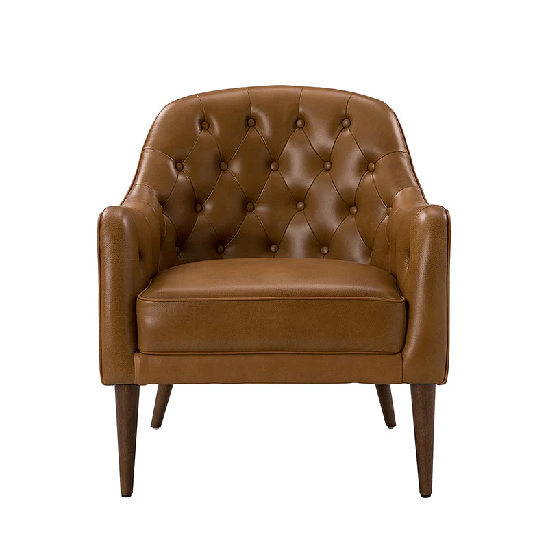 Casio Genuine Leather Wood Legs Accent Barrel Chair for Living Room
