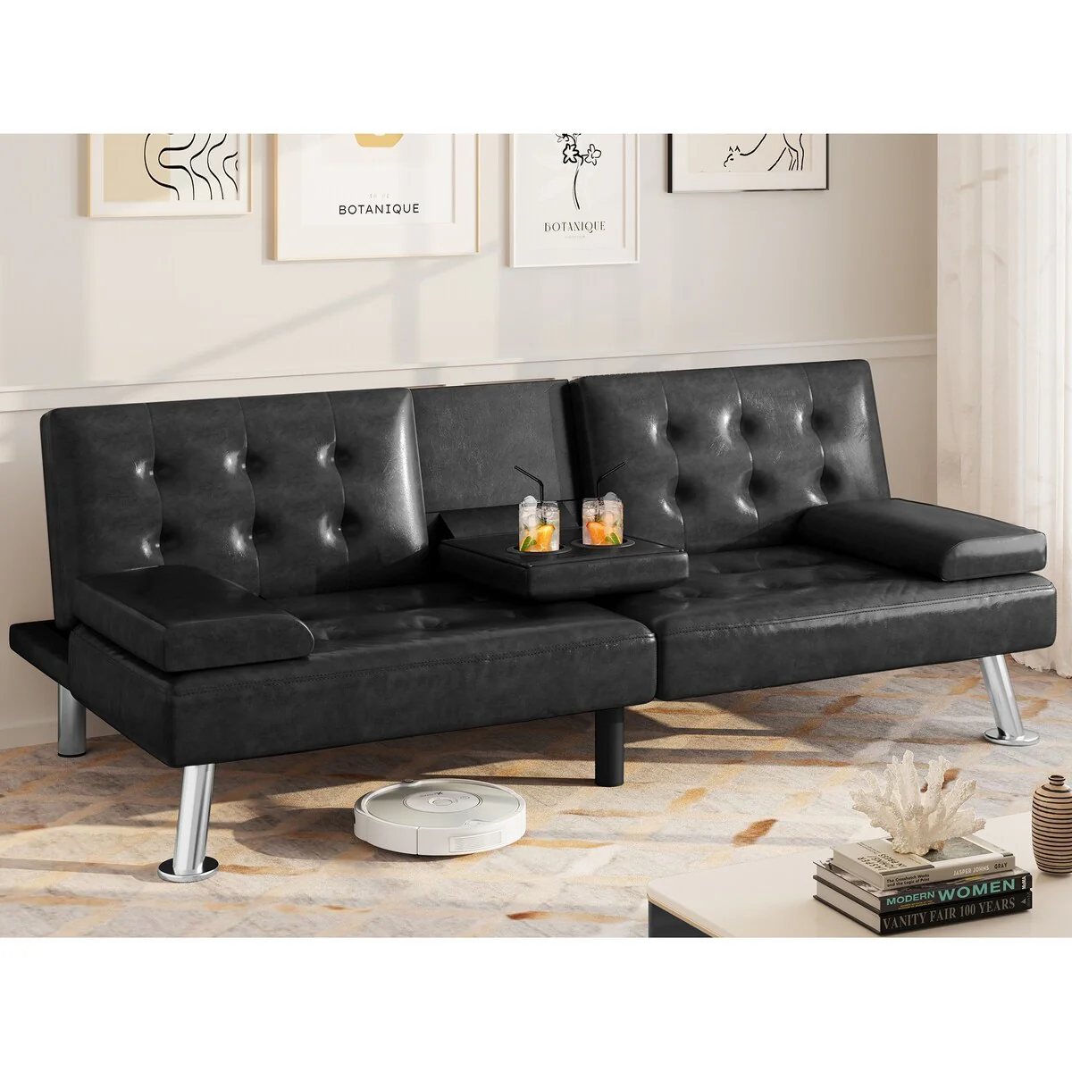 Moasis Faux Leather Futon Sofa Bed Modern Folding Futon Set - 64