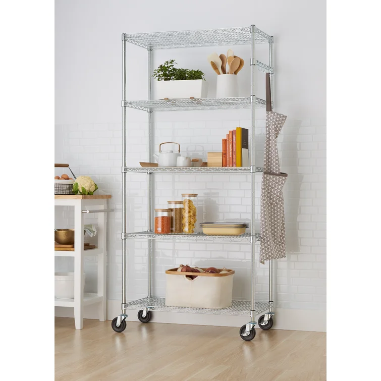 36" W x 18" D x 72" H 5 Tier Wire Shelving with Sidebar and Wheels