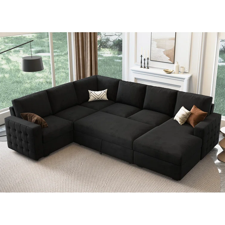 U-Shaped Sectional Sofa Bed Pull Out Sleeper Couch With Storage Chaise
