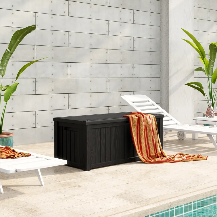 Quartey 120 Gallons Resin Deck Box with Soft Close Mechanism
