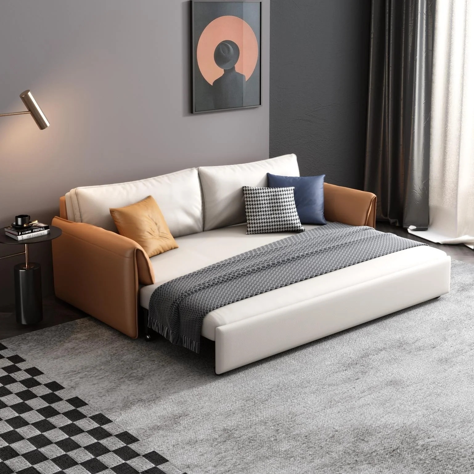 JASIWAY 65.4'' Vegan Leather Sofa Bed Sleeper Sofa