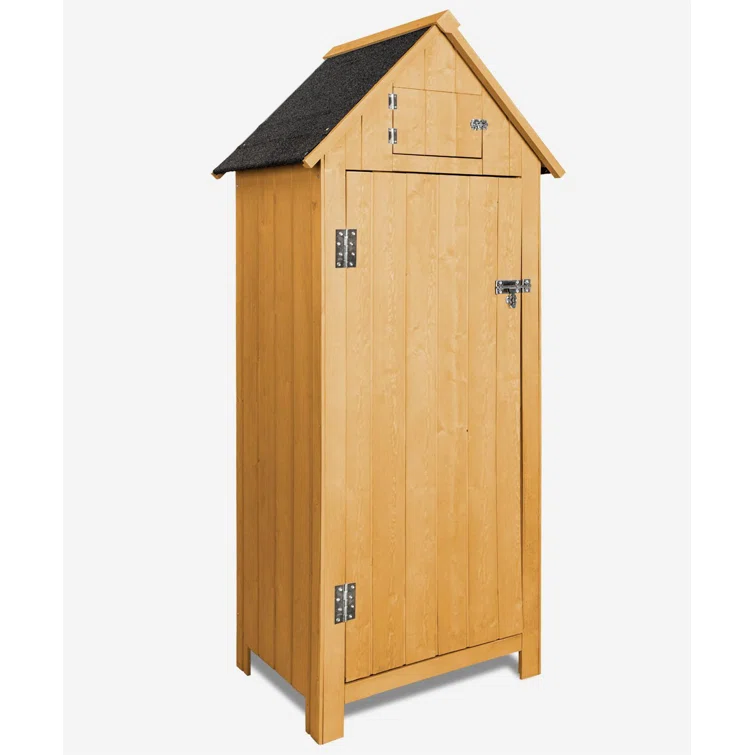 Lashenda 2 ft. 0.6 in. W x 1 ft. 0.63 in. D Solid Wood Vertical Tool Shed